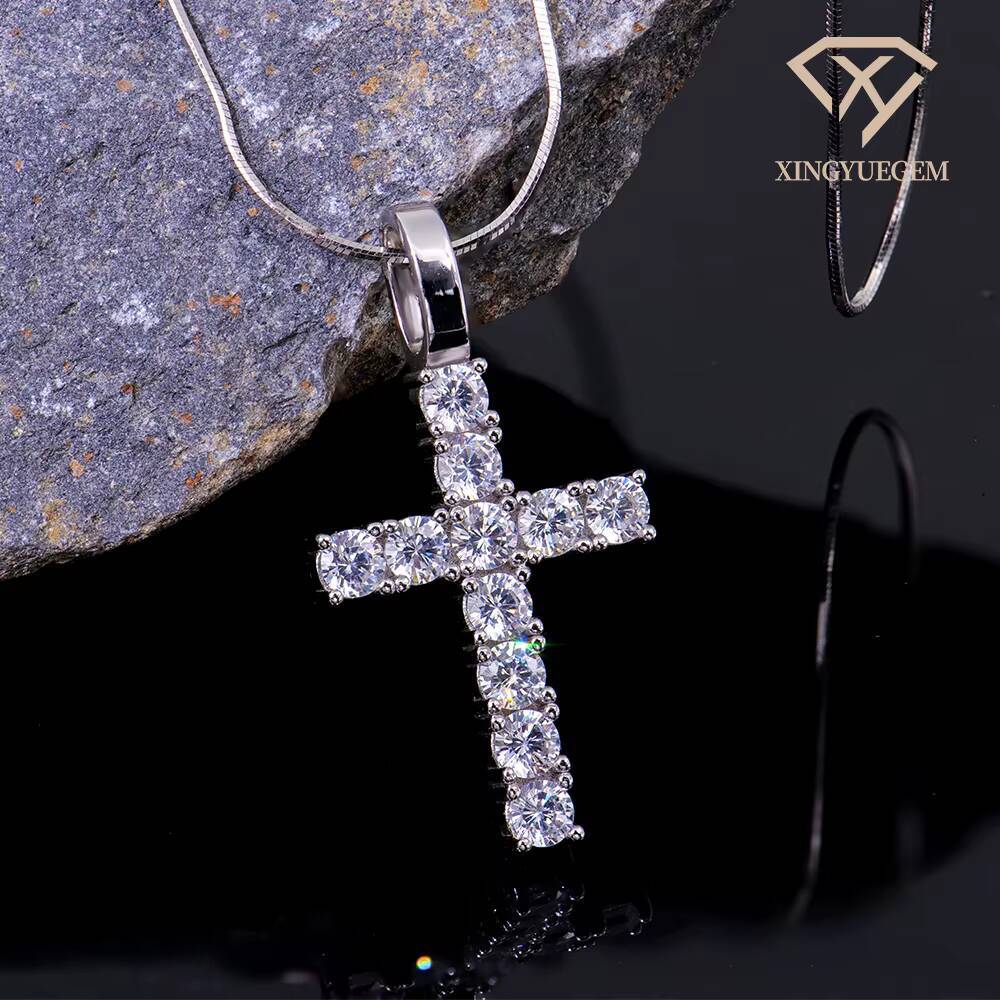 Custom 925 Sterling Silver Cross Pendant for Men Hip Hop Style Rhodium Plated Ice Moissanite Chain Fine Pendants Charms