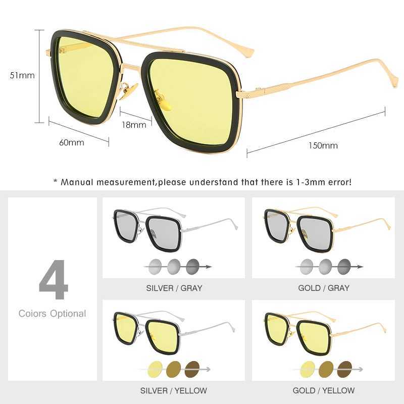 Brand High Quality Tony Stark Square Sunglasses Photochromic Polarized Men Glasses Steampunk Women Driving Night Vision Goggles J251114