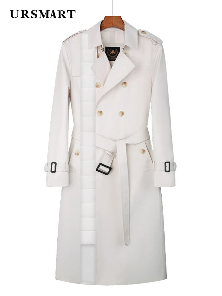 Mens long length windbreaker down jacket mens knee custom 90 goose winter coat thickened warm British rain proof trench c 251018