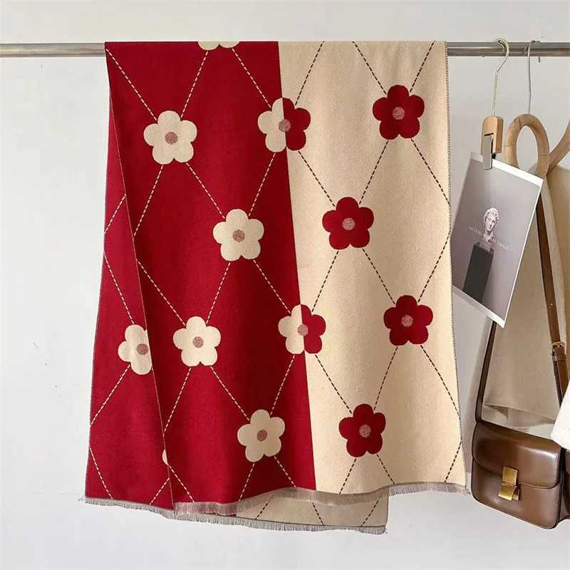 Luxury Brand Cashmere Women Floral Scarf Winter Warm Shawl and Wrap Bandana Pashmina Female Foulard Square Thick Blanket Poncho W251021
