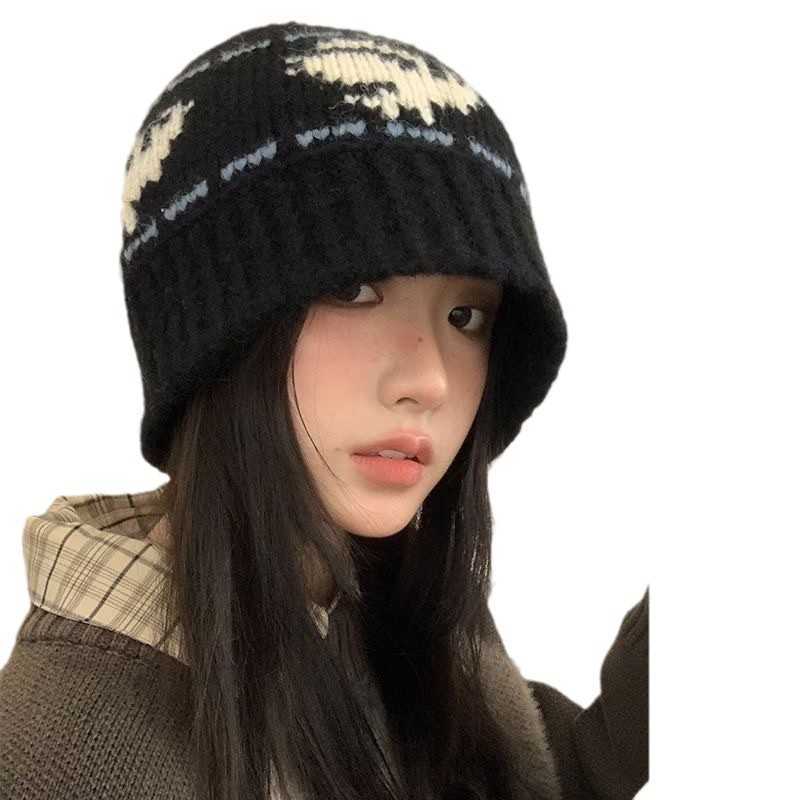 Peace Dove Casual Versatile Knitted Jacquard Beanie for Women Autumn and Winter Style Bucket Hat Headwrapping Cold Hat Niche H251020