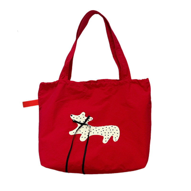 Fashion Designer Embroidered Nylon Shoulder Bag New Large Capacity Dog Embroidered Handbag Commuter Canvas Bag