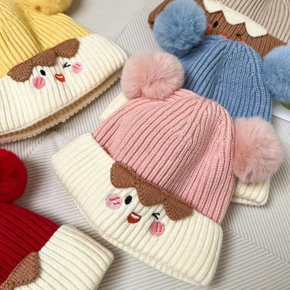 New Cute Beanie Cap Autumn Winter Knitted Pullover Hat Toddler Thicken Ear Protection Cap J251021