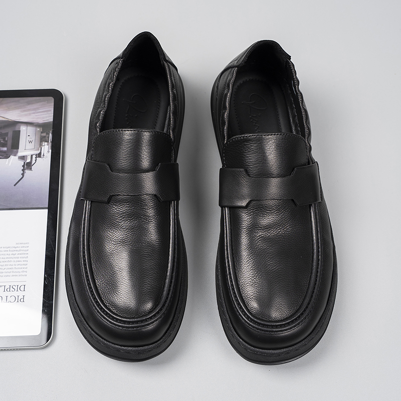 New men's business leather shoes, slip-on, genuine leather round toe, handmade, British style, lace-up, driving style