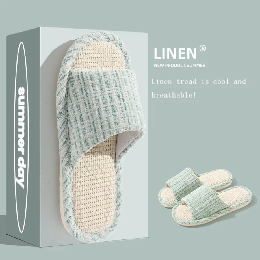 Womens Fashion Home Linen Couple Slippers Breathable Home Shoes Moisture Absorbing Anti slip Cotton Linen Slippers 251021