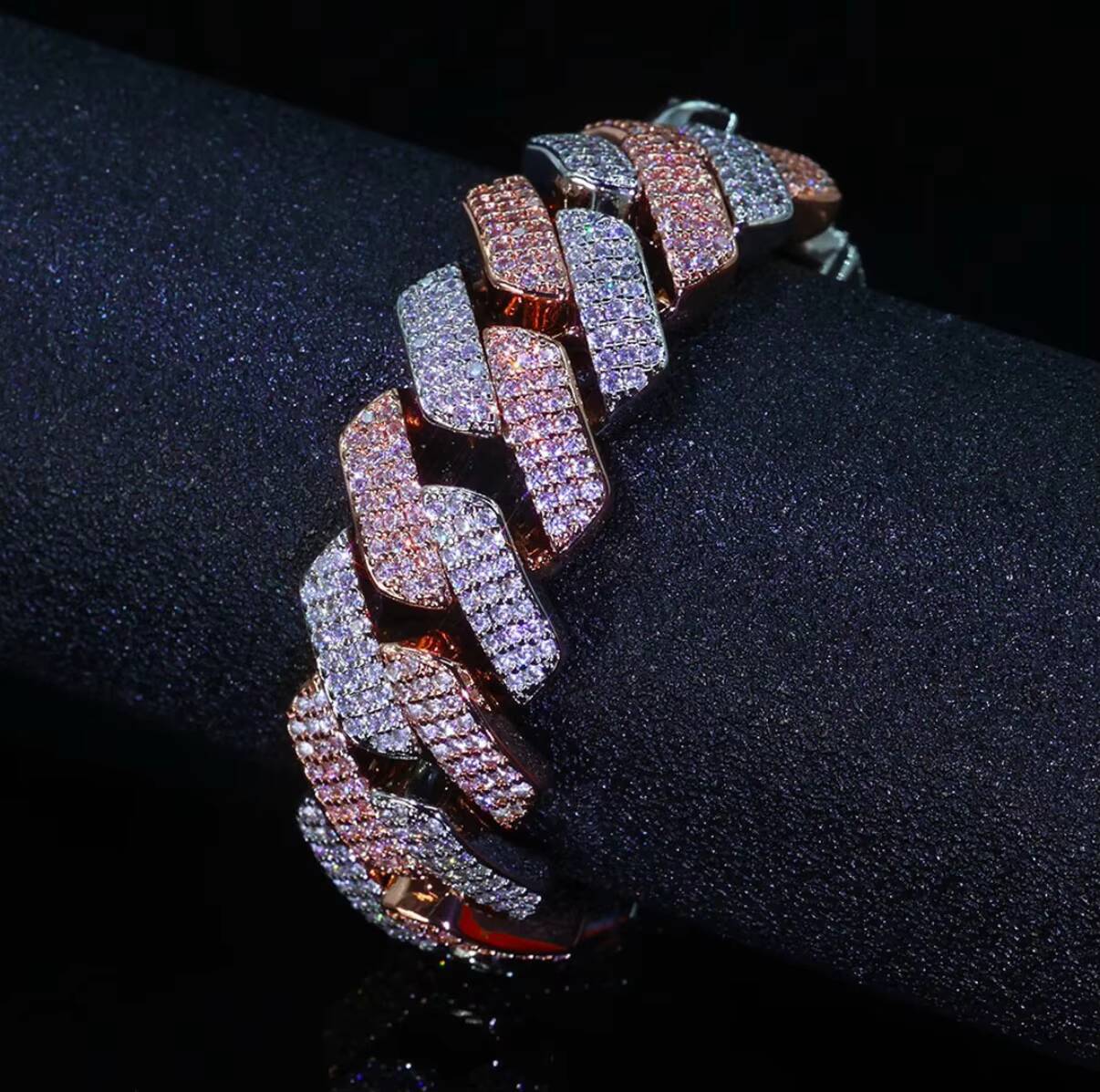 Custom 9K14K18K Gold Cuban Chain Rose Pink Lab Grown Diamonds Double Row Design IGI Certified Hip Hop Jewelry