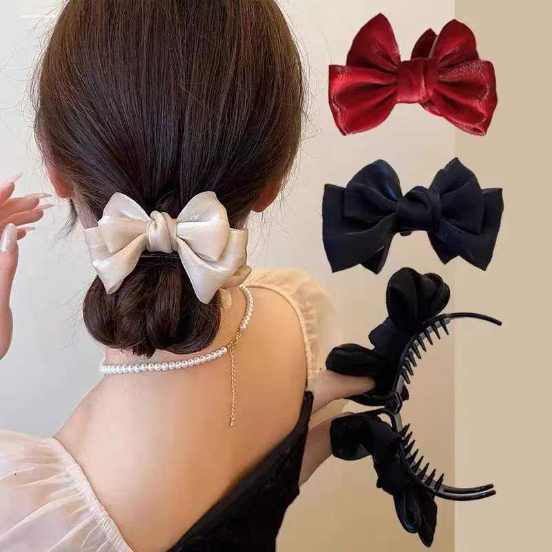 Elegant Bow Tie Hair Claws Clips Colored Ribbon Barrettes Hairpins For Girls Bun Women Hair Ponytail Clip Accessories HeadwearW254021