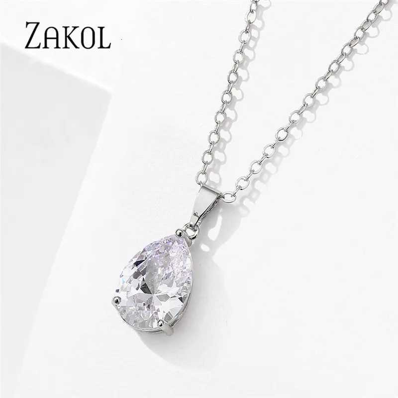 ZAKOL New White Water Drop Cubic Zirconia Clavicle Chain Necklace Simple Temperament Women Wedding Party Jewelry NP3098 D251021