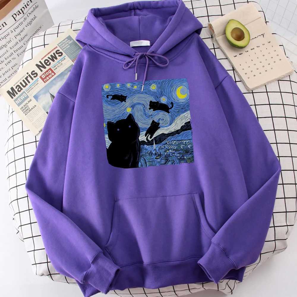 The Starry Cat Night Printing Hoodies Men Autumn Oversize Hoodie Fashion Fleece Sweatshirts Casual SXxl Pullover Tops W251021