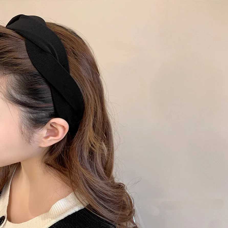 New Fashion Women Headband Wide Side Braided Hairband Solid Color Turban Hair Hoop Headwear Adult Hair Accessories WholesaleW254021