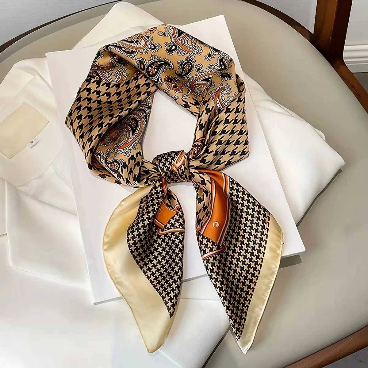 Luxury Paisy Print Small Square Scarf Simated Silk Thin Neck Scarf Mature Sty Sunscreen scarf For WenW251021