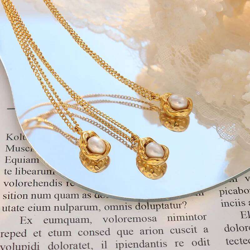 Fashion Inlaid Pearls Pendant Necklace For Women Design Stainless Steel Cuban Chain Wedding Woman Necklaces Jewelry