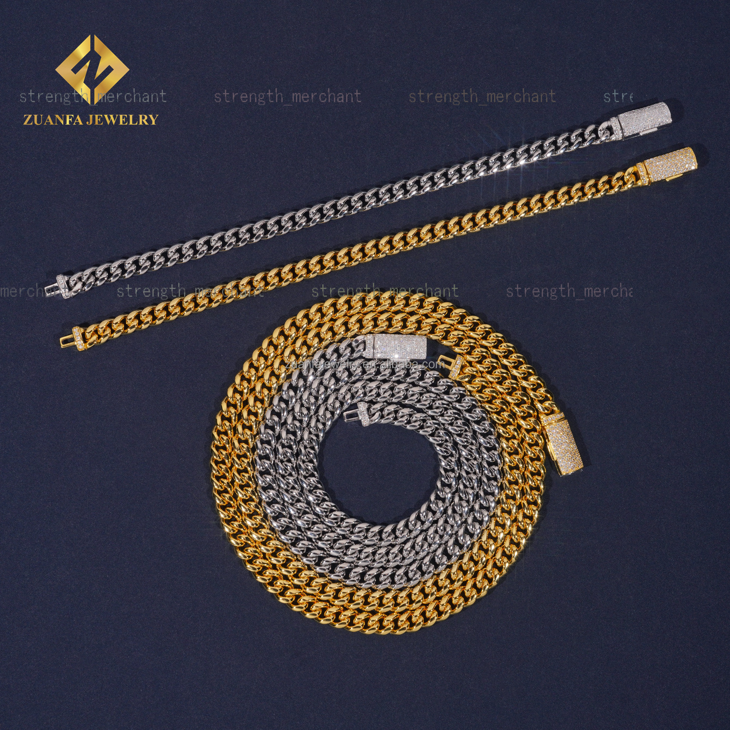 Stock 6mm 8mm Iced Out Man Hip Hop Jewelry 14k Gold Plated 316L Stainless Steel Moissanite Diamond Miami Plain Cuban Link Chain