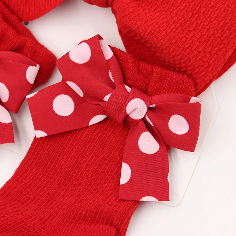 2Pcs Cute Baby Headbands Socks Red Christmas Hair Bands for Infant Short Sock Korean Dot Plaid Heart Print Bow Headwear 251021
