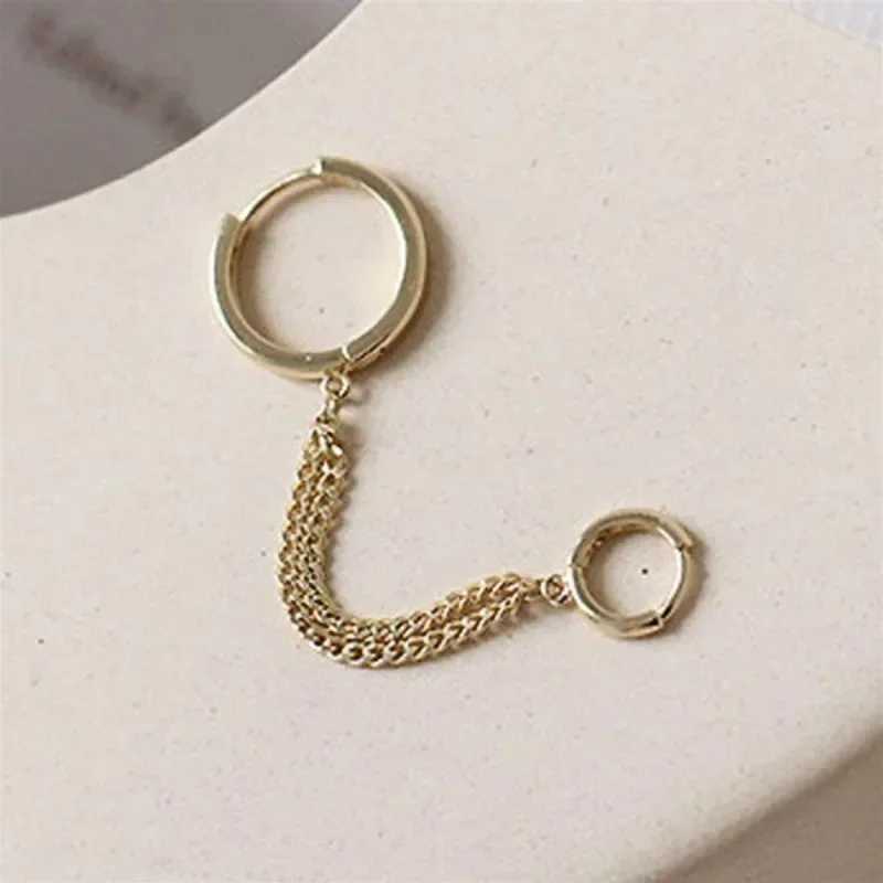 1PCS Stainless Steel Double Ear Hole Link Chain Hoop Earring for Women Ear Jewelry Accessories Gift Aretes J251021