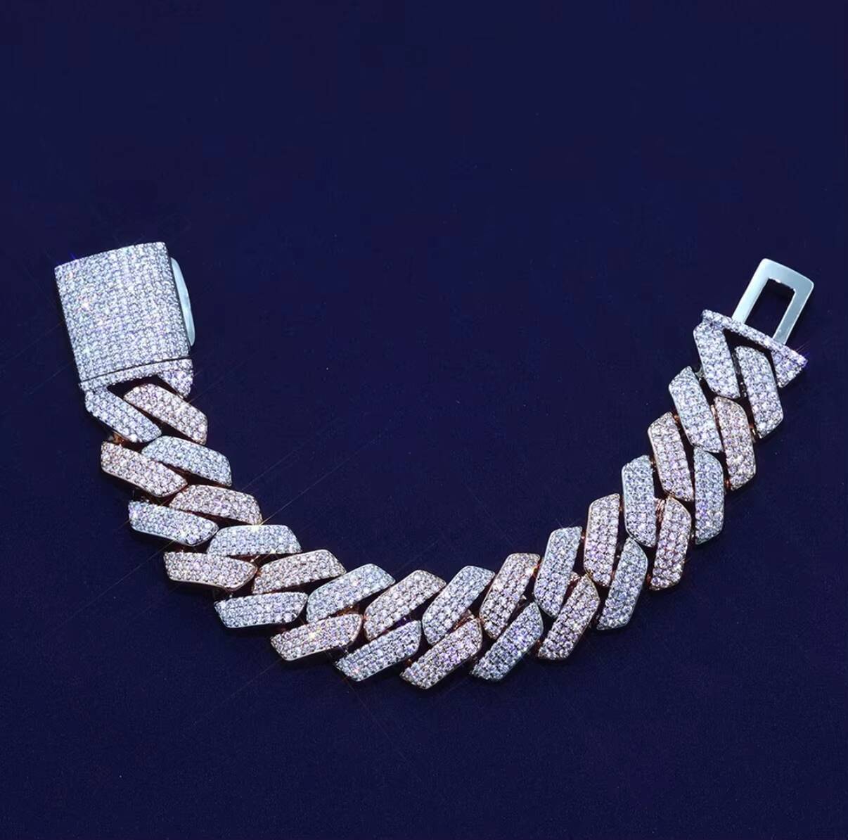 Custom 9K14K18K Gold Cuban Chain Rose Pink Lab Grown Diamonds Double Row Design IGI Certified Hip Hop Jewelry