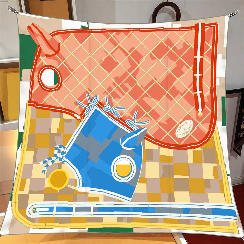 90cm Luxury Brand Square Scarf Wen Twill Silk Scarves Wraps Beach Shawl Hijabs Large Bandana Foards Neckerchi wearW251021