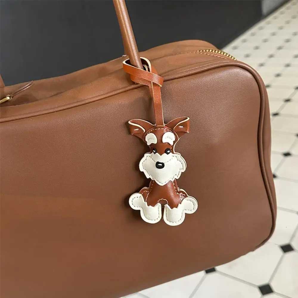 Handmade Cute Schnauzer Dog Keychain Womens Bag Pendant PU Leather Cute Puppy Bag Ornament Accessory Mens Car Keyring Jewelry W251021