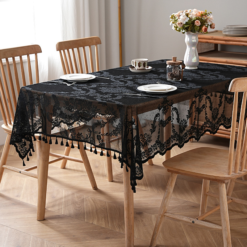 Tassel lace tablecloth home black and white rectangular table mat coffee table decorative tablecloth Y3WC01