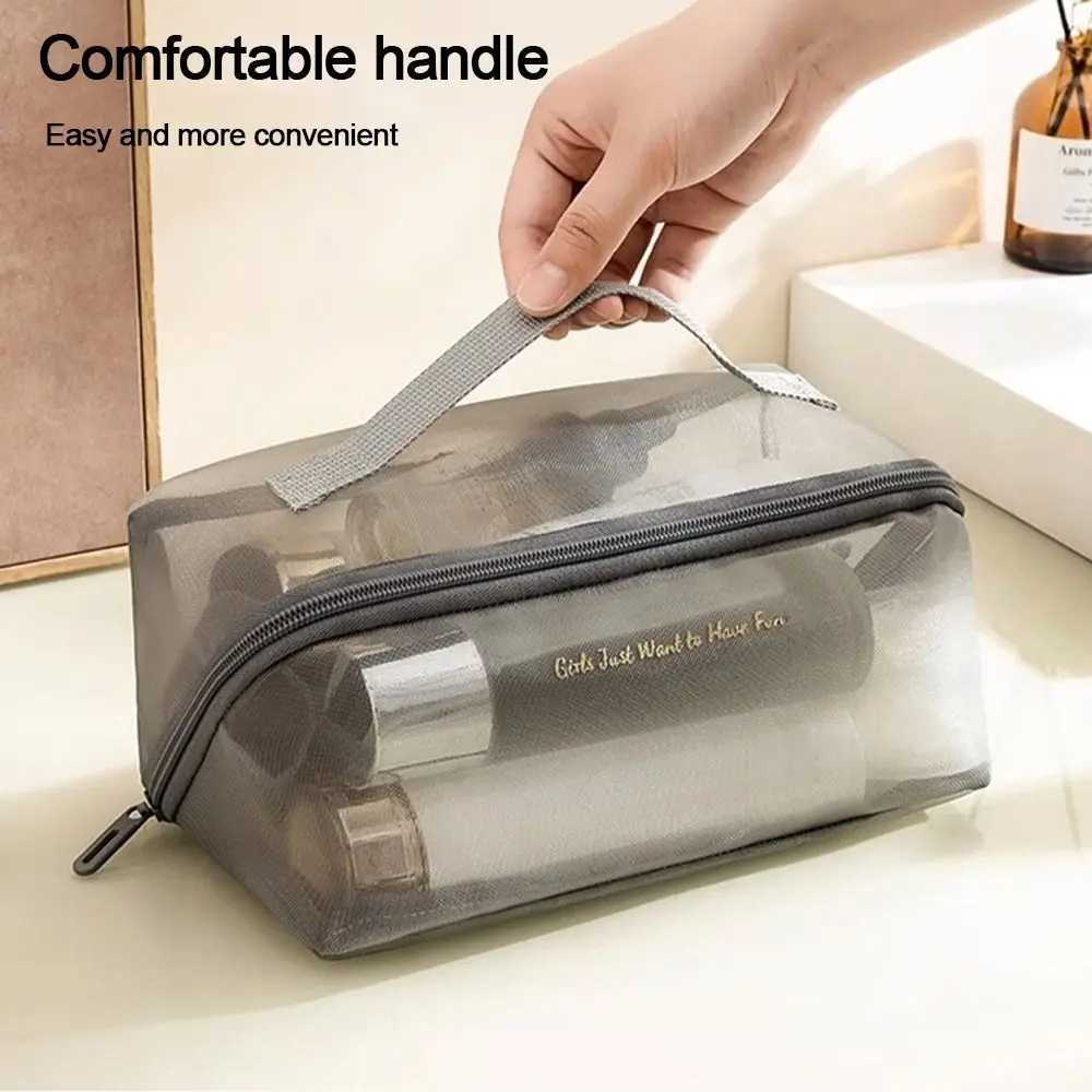 Large Capacity Solid Mesh Makeup Bag New Organizer Pouch Lightweight Transparent Wash Bag Solid Travel Storage BagW251021