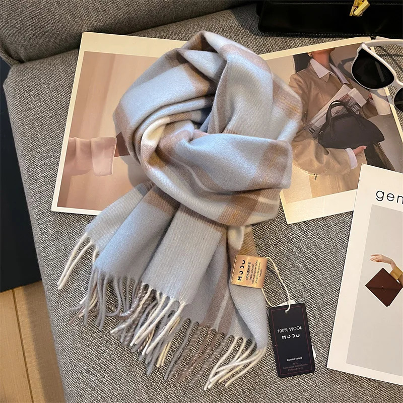 100 Wool Women Lattice Scarf Soft Pure Wool Winter Warm Shawl and Wrap Bandana Pashmina Female Foulard Square Thick Scarf 251016