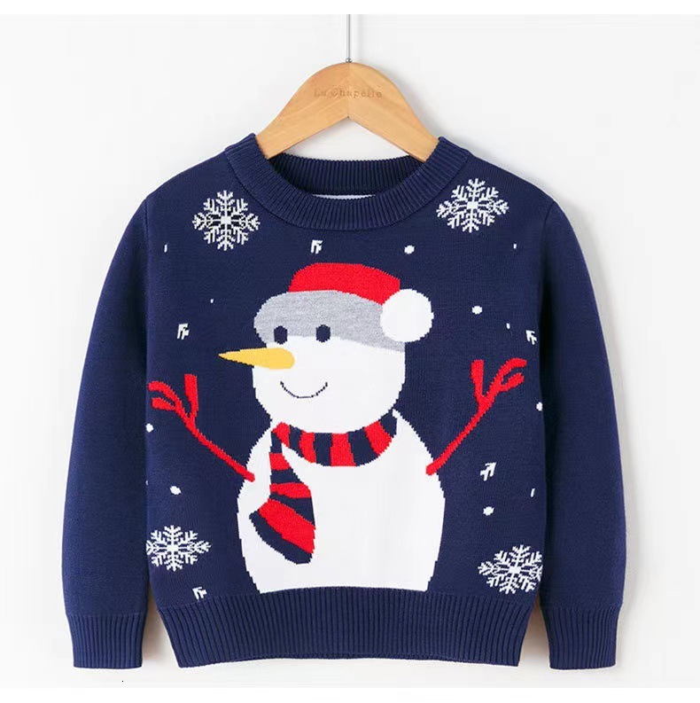 New hot selling designer children's clothing Christmas children's sweater double-layer jacquard snowman cartoon pullover sweater long sleeve