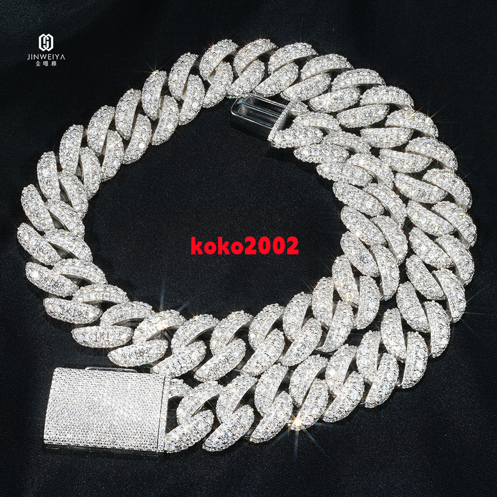 18mm Luxury Cuban Moissanite Chain 925 Sterling Silver Thick Iced Out VVS Clarity Hip Hop Style Raised Pointer Cuban Link Chain