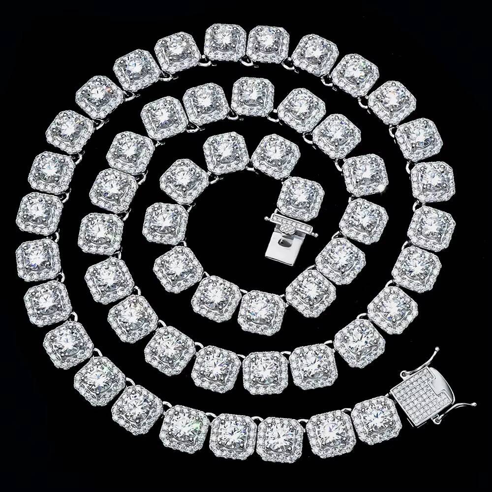 Big Size 4 Styles Iced Out HipHop Jewelry Square Marquise Clustered Moissanite Diamond Tennis Chain Bracelet Necklace Cuban Link