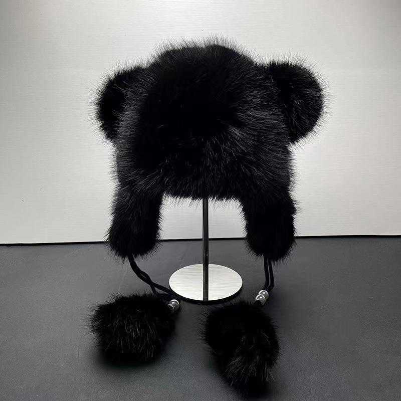 Winter Hat Little Raccoon Hat Fashionable Commuting Versatile Big Bear Hat Imitation Wind Feng Hat Ear Protection Warmth H251020