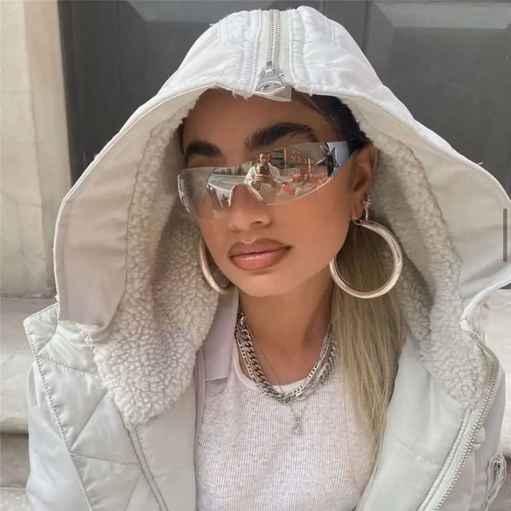 New Y2K Rimless Punk Sunglasses Goggle Women Men Luxury Brand Wrap Around Sun Glasses Five Star Eyewear Sports One Piece Shades J251114