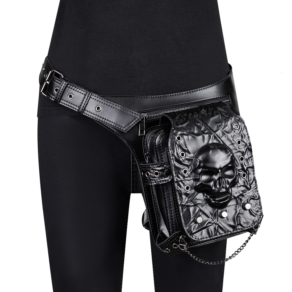 Black Cool Gothic Luxury Handbag Skull Embossed Waist Bag New Autumn/Winter Chain Bag Designer Bag Crossbody Bag Women's Shoulder Bag