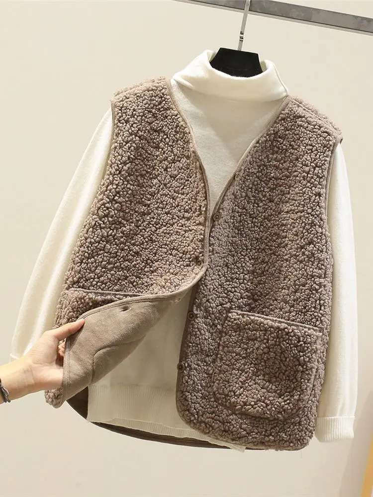 Korean Vests Spring Autumn Vest Women Waistcoat Winter Warm Thick Fleece Sleeveless Jacket Ladies 251021