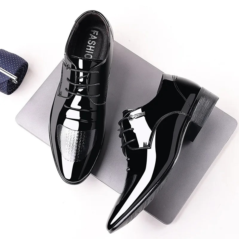 Business Oxford Leather Shoes Men Breathable Patent Leather Formal Shoes Plus Size Man Office Wedding Flats Male Black 251021