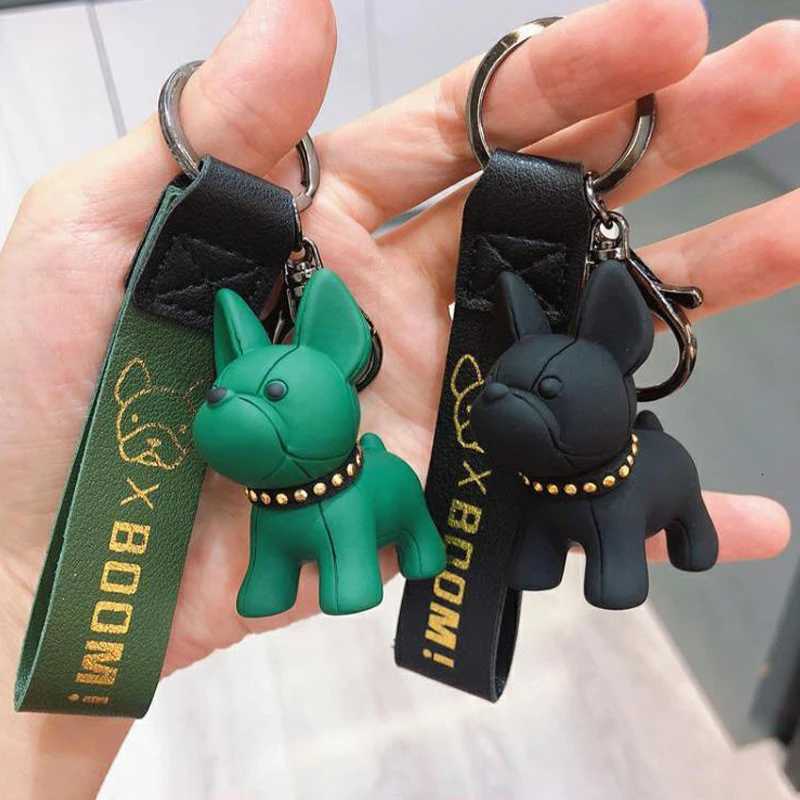 1PC Punk French Bulldog Keychain PU Leather Dog Keyring Fashion For Women Bag Car Pendant Jewelry Trinket Key Ring Key Chain W251021