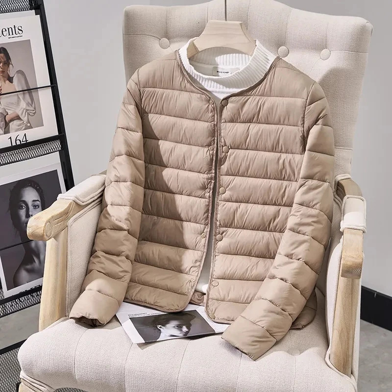 Womens Winter Parka Hooded Round Neck Down Cotton Jacket Ladies Korean Version Lightweight And Thin Loose Female Outerwear 251021