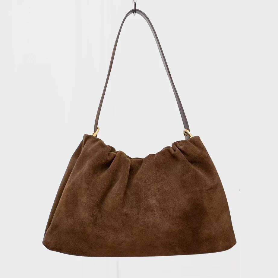 Suede Underarm New Genuine Leather Vintage Pleated Frosted Hand-Held Crossbody Fashionable Ladies Shoulder Bag Suotong1021