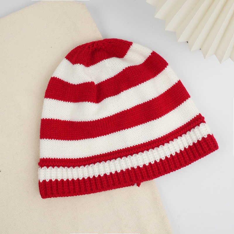 Striped Knitted Hat Style Versatile Wool Hat Warm Ear Protection Hat Hip Hop Color Block Hat H251020
