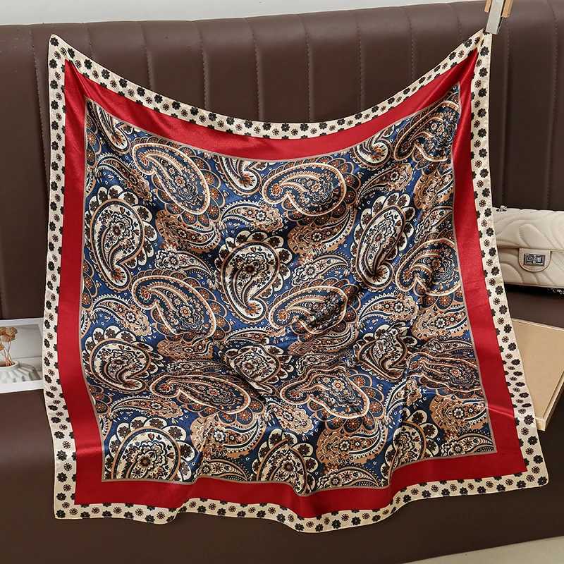 9090cm High Quality Silk Scarfs Cashew Patter Printed Handkerchi Square Scarfs Silk Bandana for Wen Bag AccoriesW251021