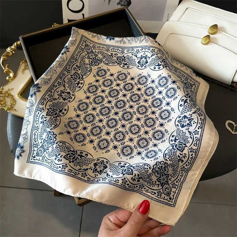 7070cm Silk Square Scarf Women Soft Flower Print Hairband Foulard Neckerchief Hijab Tie Bag Ribbon Headband Fashion Bandana W251021