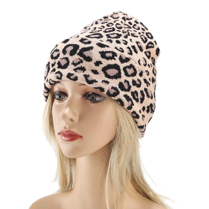 Leopard Knitted Hat Womens Fashion Trend Versatile Wool Hat Womens Winter Hat Trend H251020
