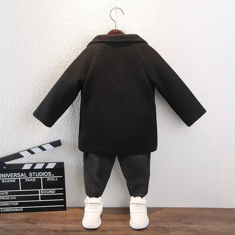 Winter Grid Jackets Boys girls Woolen Doublebreasted Baby Boy Trench Coat Lapel Kids Outerwear Coats Wool Coat Winter Overcoat 251017