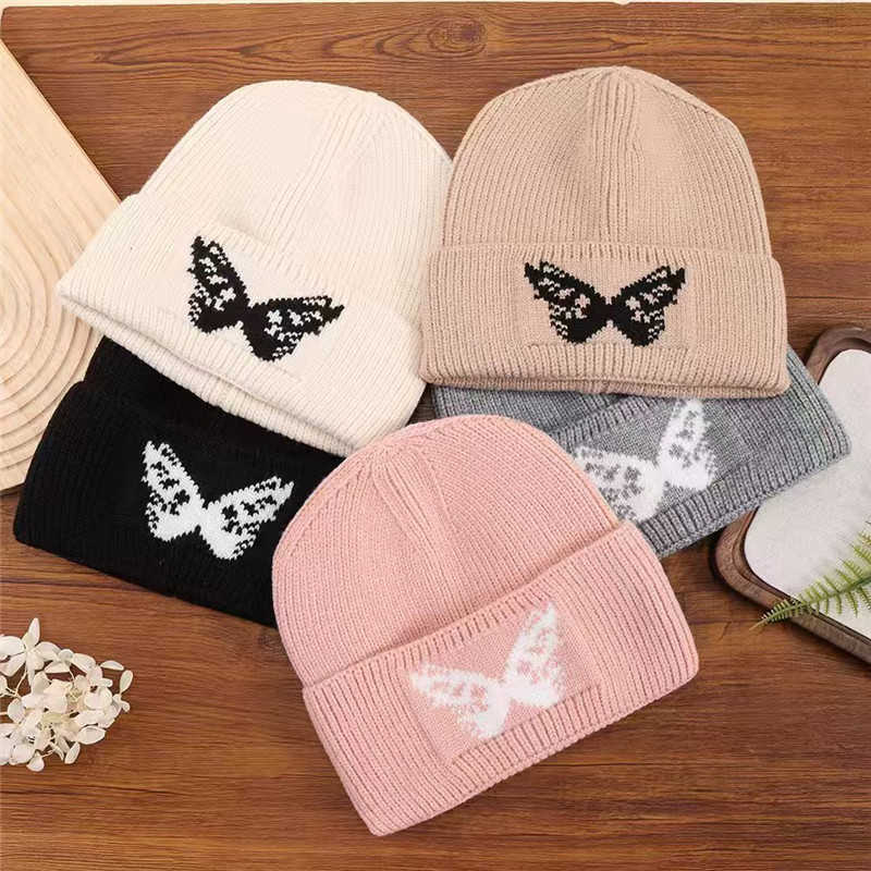 Autumn and Winter Knitted Hat Butterfly Jacquard Personality Fashion Outdoor Casual Warm Wool Pullover Hat H251020
