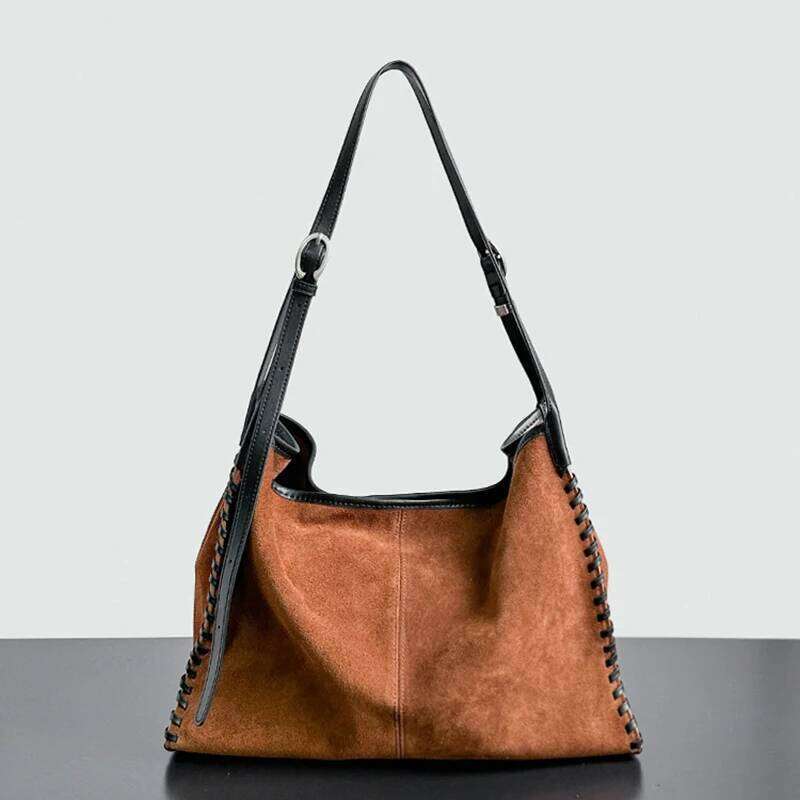Suede Woven Tote Women's Autumn And Winter New Niche Design Vintage Soft Relaxed Large Capacity Fashion Handbag Shouder Bag 251021