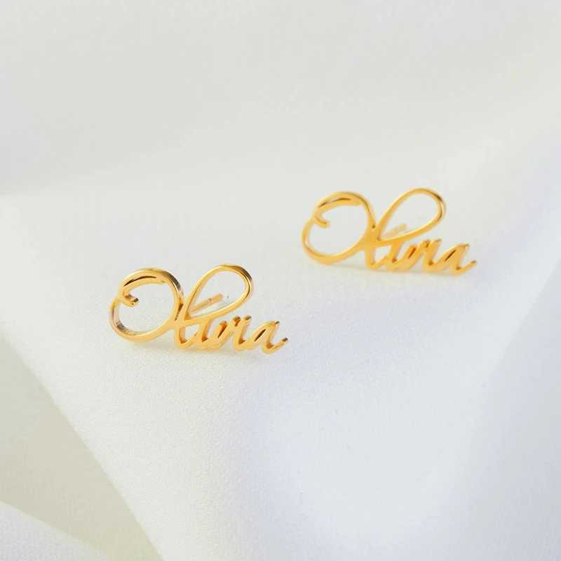 1 Pair Custom Name Earrings For Women Personalized Stainless Steel Initial Letter Nameplate Stud Earring Christmas Jewelry Gift J251021