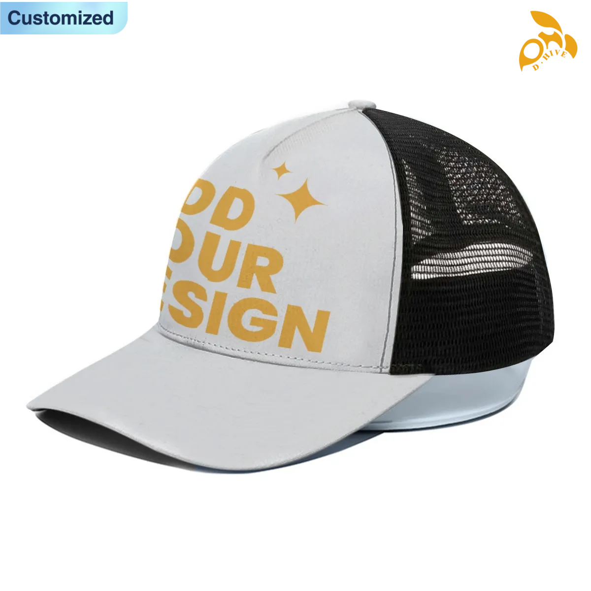 Free Shipping of Customized Unisex Trucker Hat With Black Half-mesh Sun-Protective Black Mesh Breathable Unisex Fit Lightweight Cool Style Hat