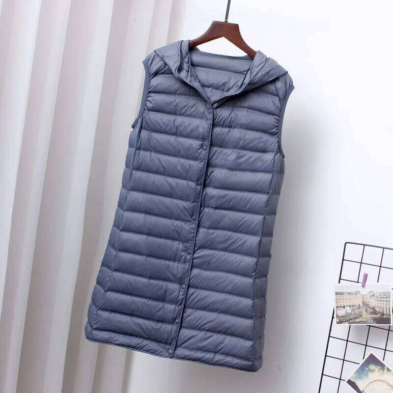 Women Ultra Light Long Vest With Hood Casual Slim Waistcoat 90% White Duck Down Gilet New 2025 Fashion Hot Sale womens coat