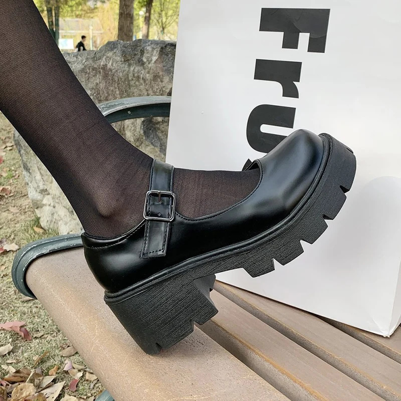 Patent Leather High Heels Mary Jane Shoes Women Japanese Style Ankle Buckle Platform Pumps Woman Punk Jk Uniform Lolita Shoes 43 251021