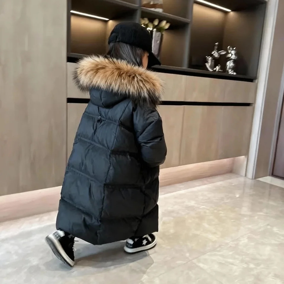 Winter Clothing For Girls Down Jacket Overknee Length Child Hooded Cotton Coat Kids Waterproof Heat Parka XMP456 251017