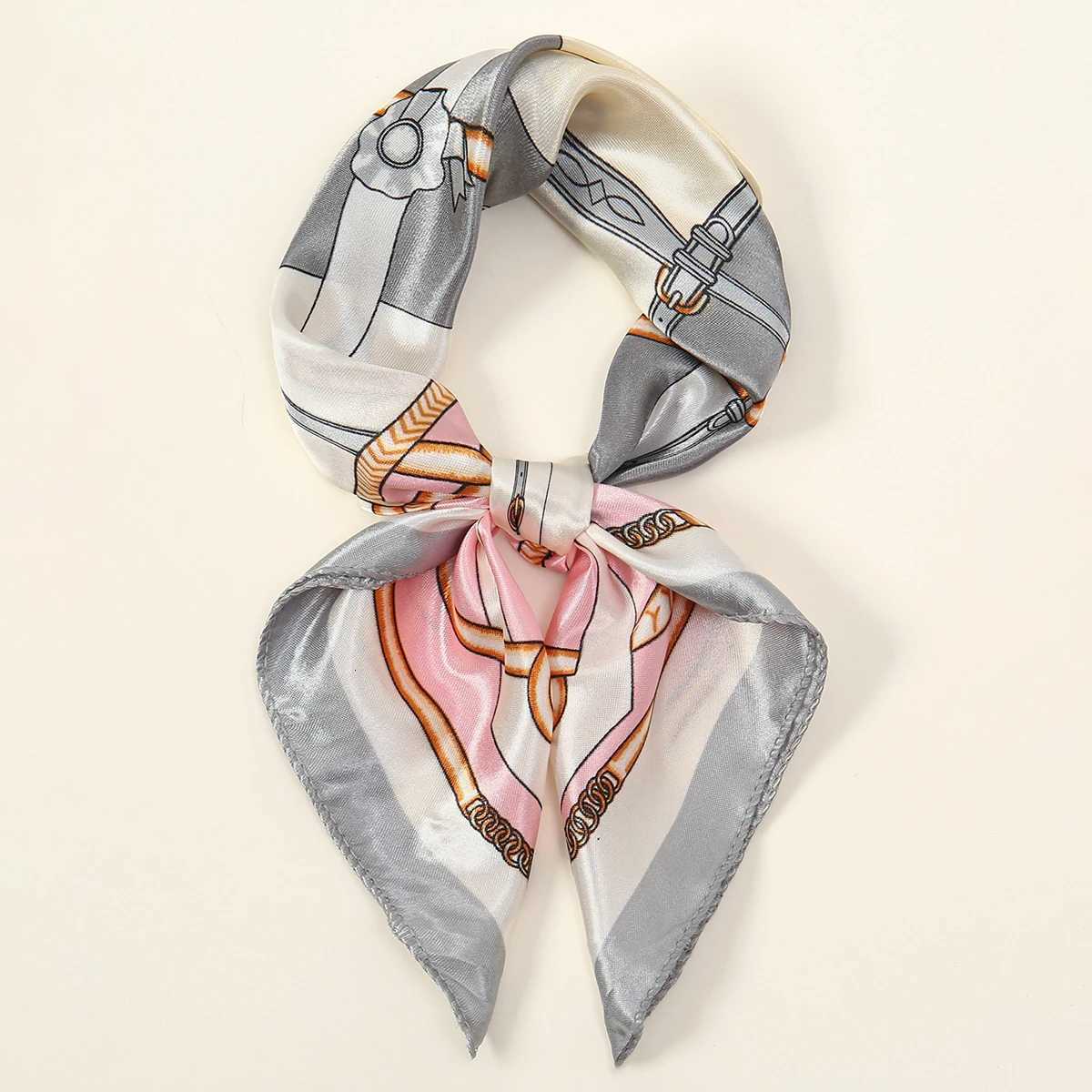 5050cm Small Size Square Scarf Hijab Women Silk Feeling Satin Hair Wraps Luxury Printed Neckerchief Fashion Bag Accessories W251021