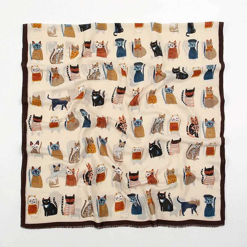 Animal Printed Scarf Cartoon Cat Pattern Hijab Soft Viscose Remove Edge Long Shawl Women Colorful Foulard Wraps Tippet W251021